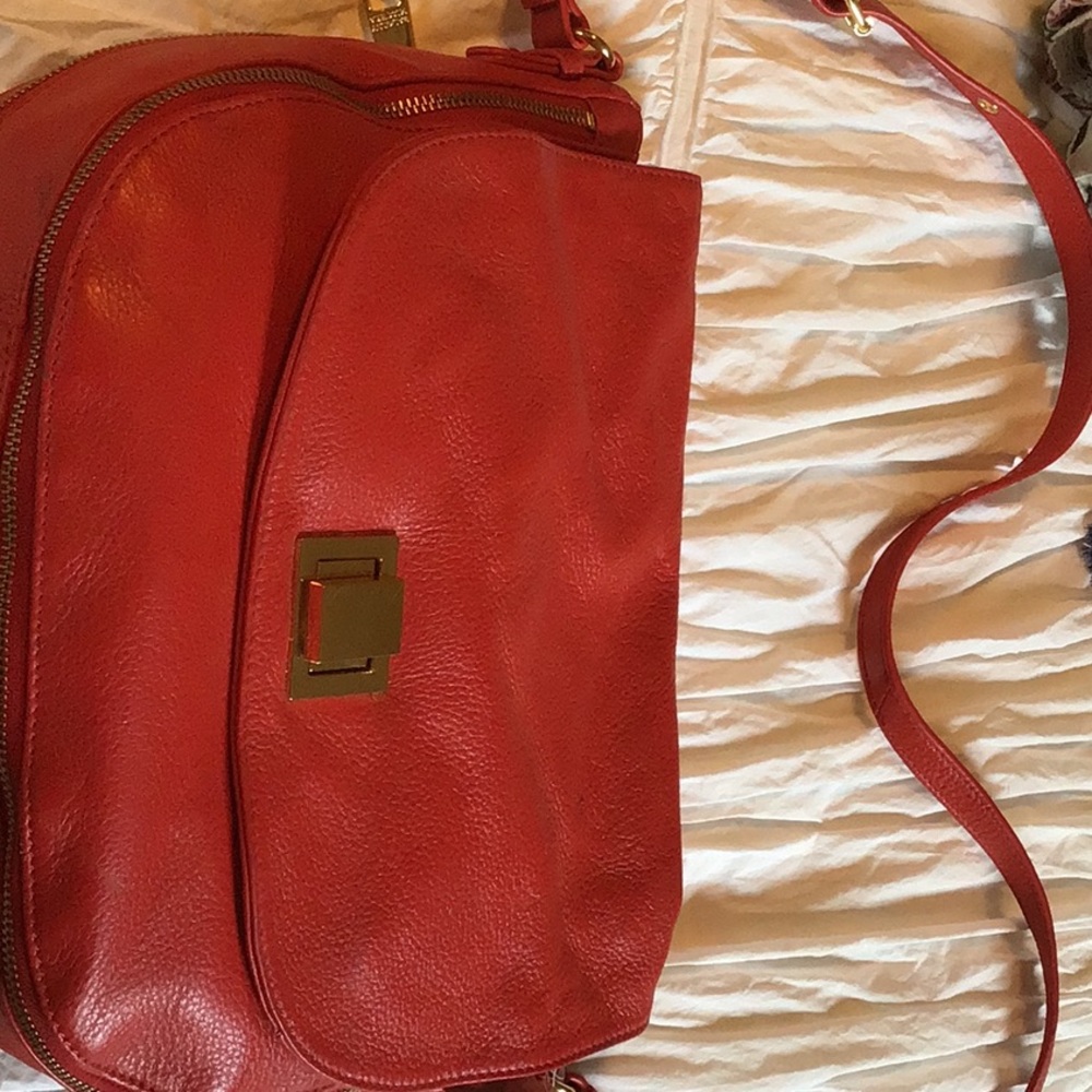 NWT Bagdley Mischka RED Pebbled Leather Flap Bag